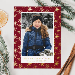 Gilded Snowflakes Photo Cranberry and Gold Folie Feestdagen Briefkaart