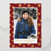 Gilded Snowflakes Photo Cranberry and Gold Folie Feestdagenkaart (Voorkant)