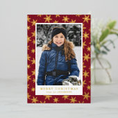 Gilded Snowflakes Photo Cranberry and Gold Folie Feestdagenkaart (Staand Voorkant)