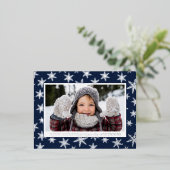 Gilded Snowflakes Photo Navy and Silver Folie Feestdagen Briefkaart (Staand Voorkant)