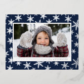 Gilded Snowflakes Photo Navy and Silver Folie Feestdagen Briefkaart (Voorkant)