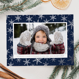 Gilded Snowflakes Photo Navy and Silver Folie Feestdagen Briefkaart