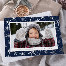 Gilded Snowflakes Photo Navy and Silver Folie Feestdagenkaart
