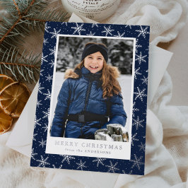 Gilded Snowflakes Photo Navy and Silver Folie Feestdagenkaart