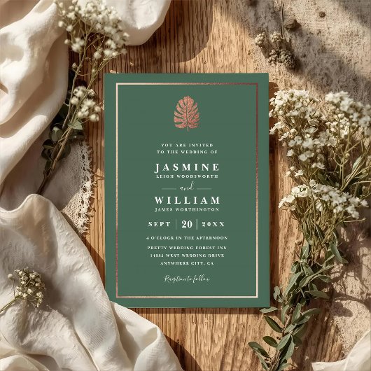 Gilded Tropics Elegant Modern QR Code Wedding Kaart