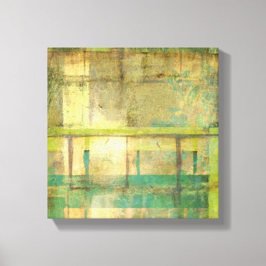 Gilded Turquoise en Green Abstract Painting Canvas Afdruk (Voorkant)