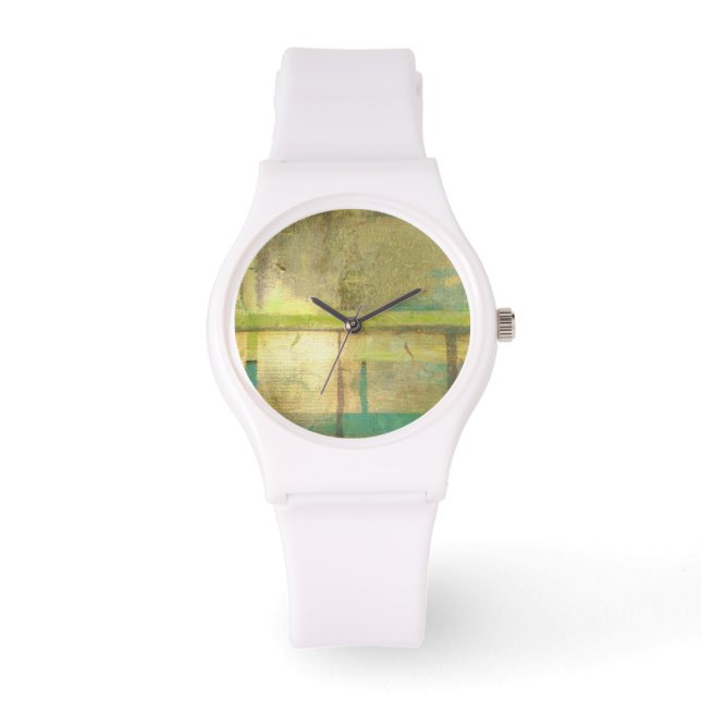 Gilded Turquoise en Green Abstract Painting Horloge (Voorkant)