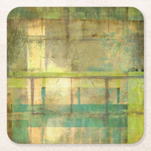 Gilded Turquoise en Green Abstract Painting Kartonnen Onderzetters