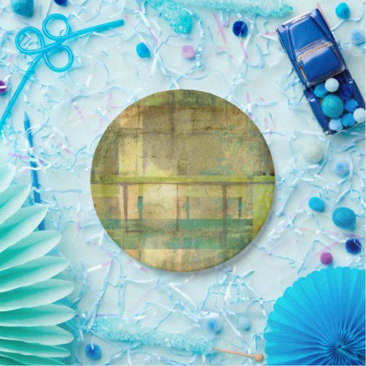 Gilded Turquoise en Green Abstract Painting Papieren Bordje (Feest)