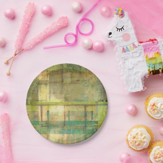 Gilded Turquoise en Green Abstract Painting Papieren Bordje (Feest)