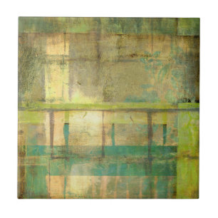 Gilded Turquoise en Green Abstract Painting Tegeltje