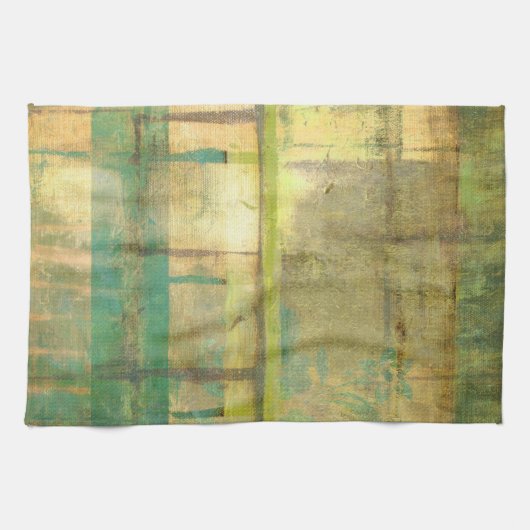 Gilded Turquoise en Green Abstract Painting Theedoek (Horizontaal)