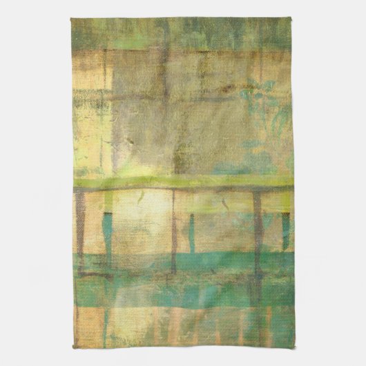 Gilded Turquoise en Green Abstract Painting Theedoek (Verticaal)