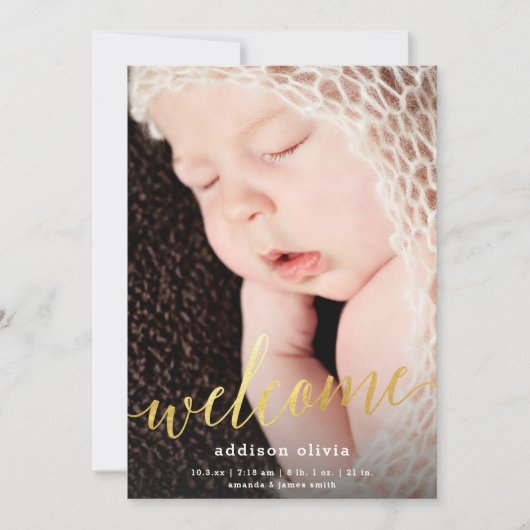 Gilded Welcome Faux Gold | Aankondiging geboorte (Voorkant)