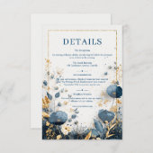 Gilded Wildflower Navy and Gold Wedding Informatiekaartje (Voorkant / Achterkant)