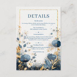 Gilded Wildflower Navy and Gold Wedding Informatiekaartje