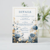 Gilded Wildflower Navy and Gold Wedding Informatiekaartje (Staand voorkant)