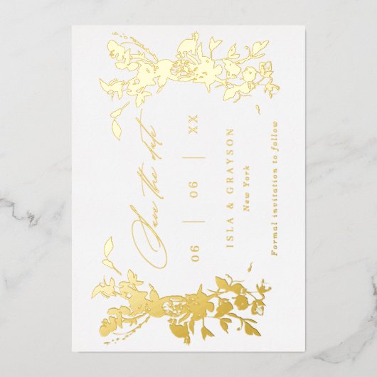 Gilded Wildflower Wedding Save the Date Gold Folie Uitnodiging (Voorkant)