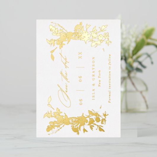 Gilded Wildflower Wedding Save the Date Gold Folie Uitnodiging (Staand Voorkant)