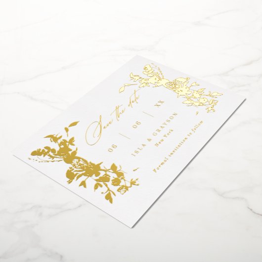 Gilded Wildflower Wedding Save the Date Gold Folie Uitnodiging (Gedraaid)