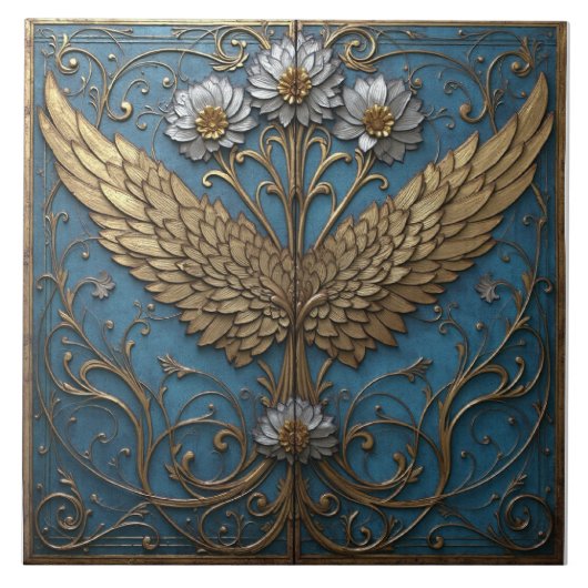 Gilded Winged Floral Tegeltje (Voorkant)