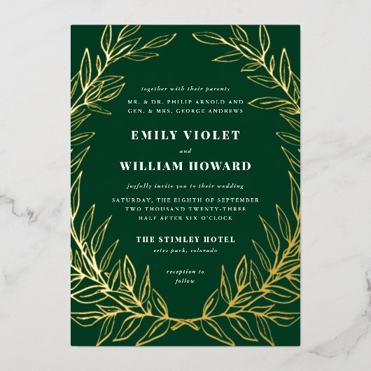 Gilded Wreath Formal Wedding Folie Uitnodiging (Voorkant)