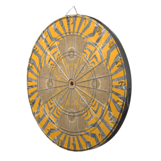 Gilded Zephyr: Elegantie in Gouden Geel & Chrome Dartbord (Voorkant Rechts)