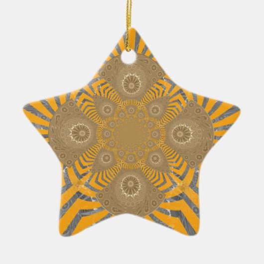 Gilded Zephyr: Elegantie in Gouden Geel & Chrome Keramisch Ornament (Voorkant)