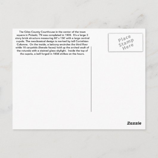 Giles County Courthouse - Pulaski, TN Briefkaart (Achterkant)