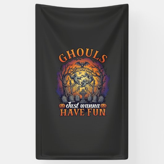 Gillen Willen Gewoon Fun Geesten Kerkhof Pompoen Spandoek (Verticaal)