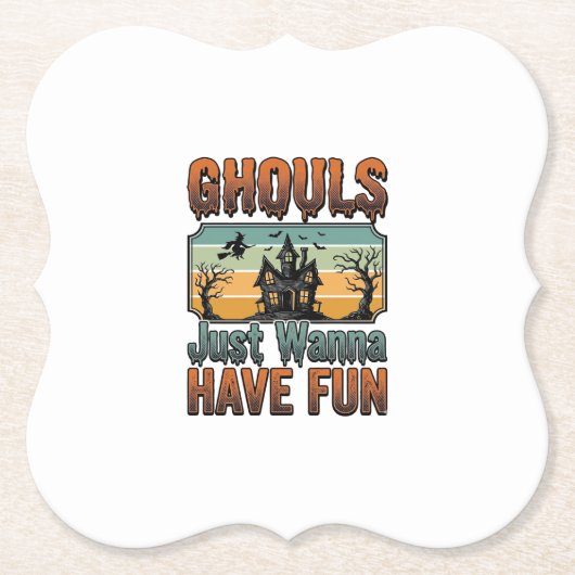 Gillen Willen Gewoon Fun Vintage Halloween Kartonnen Onderzetters (Voorkant)
