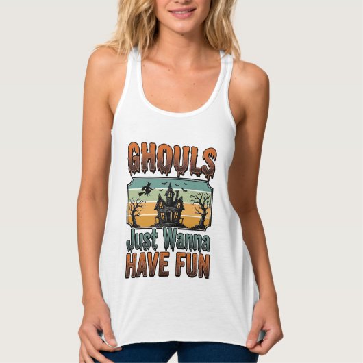 Gillen Willen Gewoon Fun Vintage Halloween Tanktop (Voorkant)