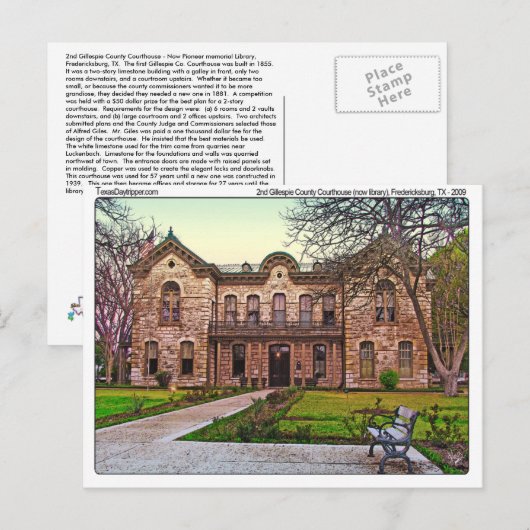 Gillespie Co. Courthouse (oud), Fredericksburg, TX Aankondigingskaart (Voorkant / Achterkant)