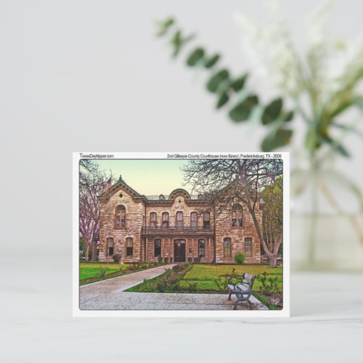 Gillespie Co. Courthouse (oud), Fredericksburg, TX Aankondigingskaart (Staand voorkant)
