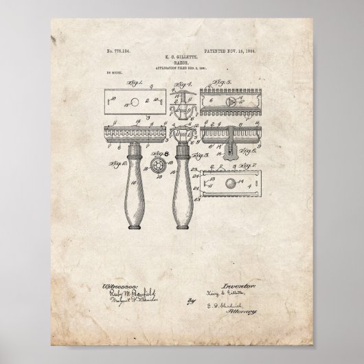 Gillette Razor Patent - Oude look Poster (Voorkant)