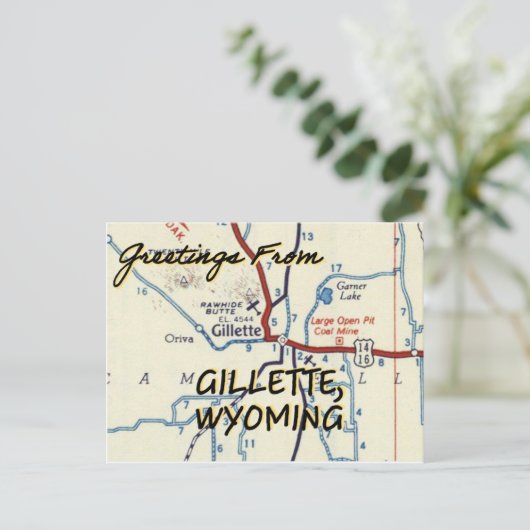 Gillette Wyoming  Map Briefkaart (Staand voorkant)