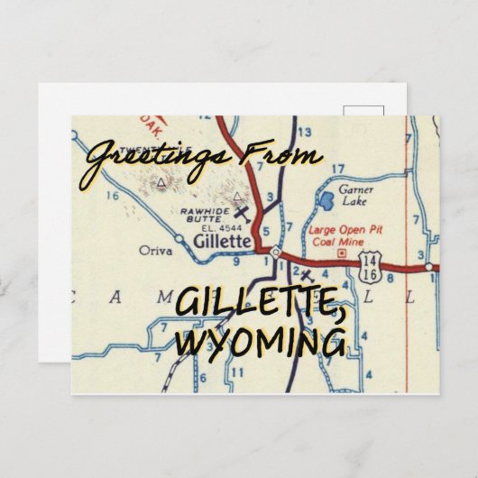 Gillette Wyoming  Map Briefkaart (Voorkant / Achterkant)