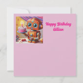 GILLIAN ~ Verjaardag Kaart ~ Robot met taart ~ (Achterkant)