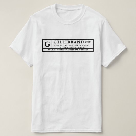 Gillibrand-waarschuwingslabel T-shirt (Design voorkant)
