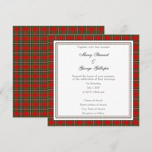 Gillispie Scottish Wedding Square Invitation Kaart (Voorkant / Achterkant)