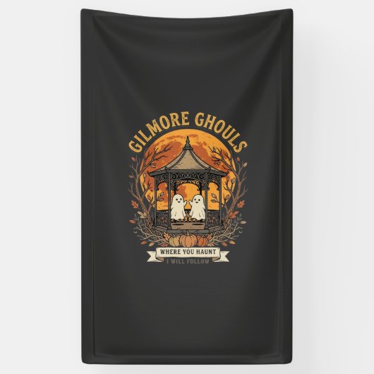 Gilmore Ghouls Halloween Ghost Gazebo Ontwerp_1 Spandoek (Verticaal)