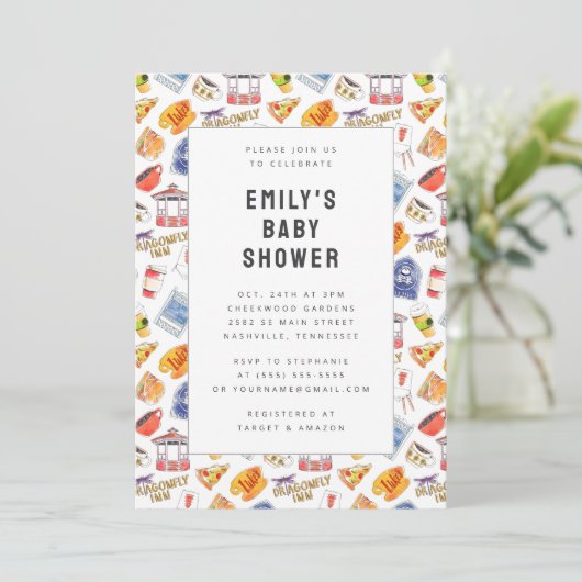 Gilmore Meisjes Waterverf Iconen Baby shower Kaart (Staand voorkant)