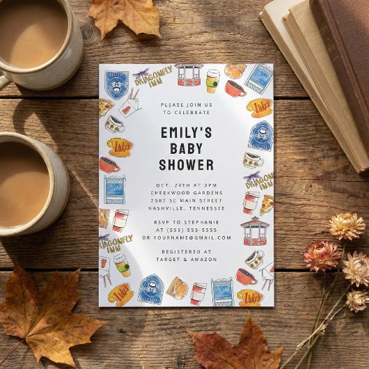 Gilmore Meisjes Waterverf Iconen Baby shower Kaart