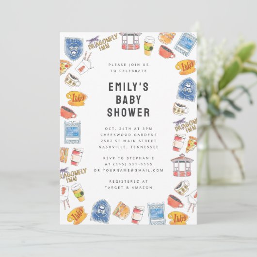 Gilmore Meisjes Waterverf Iconen Baby shower Kaart (Staand voorkant)