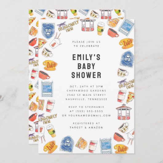 Gilmore Meisjes Waterverf Iconen Baby shower Kaart (Voorkant / Achterkant)