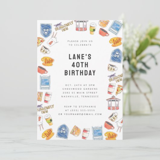 Gilmore Meisjes Waterverf Iconen Verjaardag Kaart (Staand voorkant)