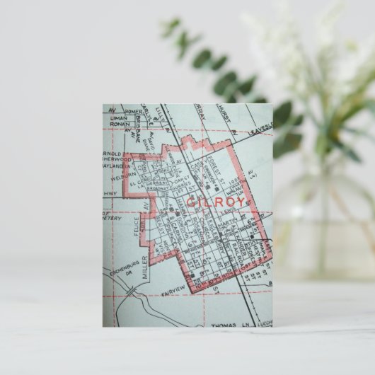 Gilroy, CA  Map Briefkaart (Staand voorkant)