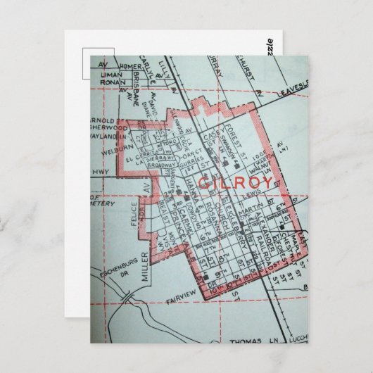 Gilroy, CA  Map Briefkaart (Voorkant / Achterkant)