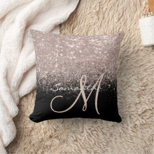 Gilry Monogram Roze Goud Glitter & Zwart Kussen