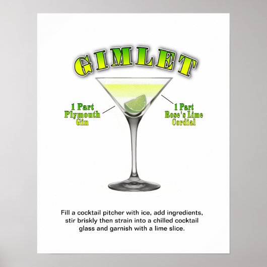 Gimlet Martini Cocktail Recipe 16"x20" Art Poster (Voorkant)